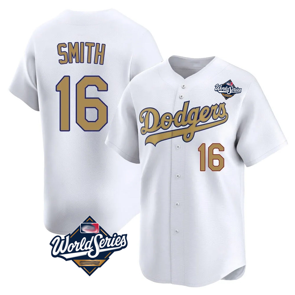 Choea LA.Dodgers #16 Will Smith Player Gold World Series Collection Limited Home Stitched Jerseys