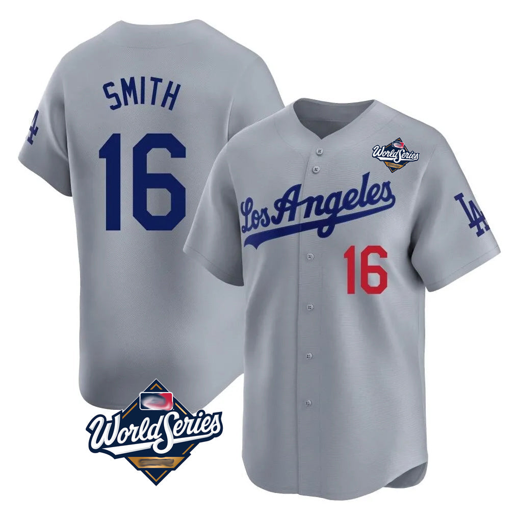 Choea LA.Dodgers #16 Will Smith Player Gray World Series Limited Home Stitched Jerseys