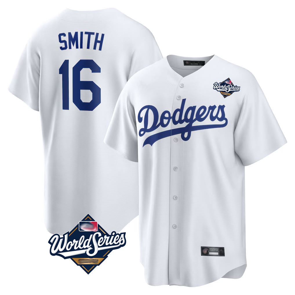 Choea LA.Dodgers #16 Will Smith Player White World Series Game Home Stitched Jerseys