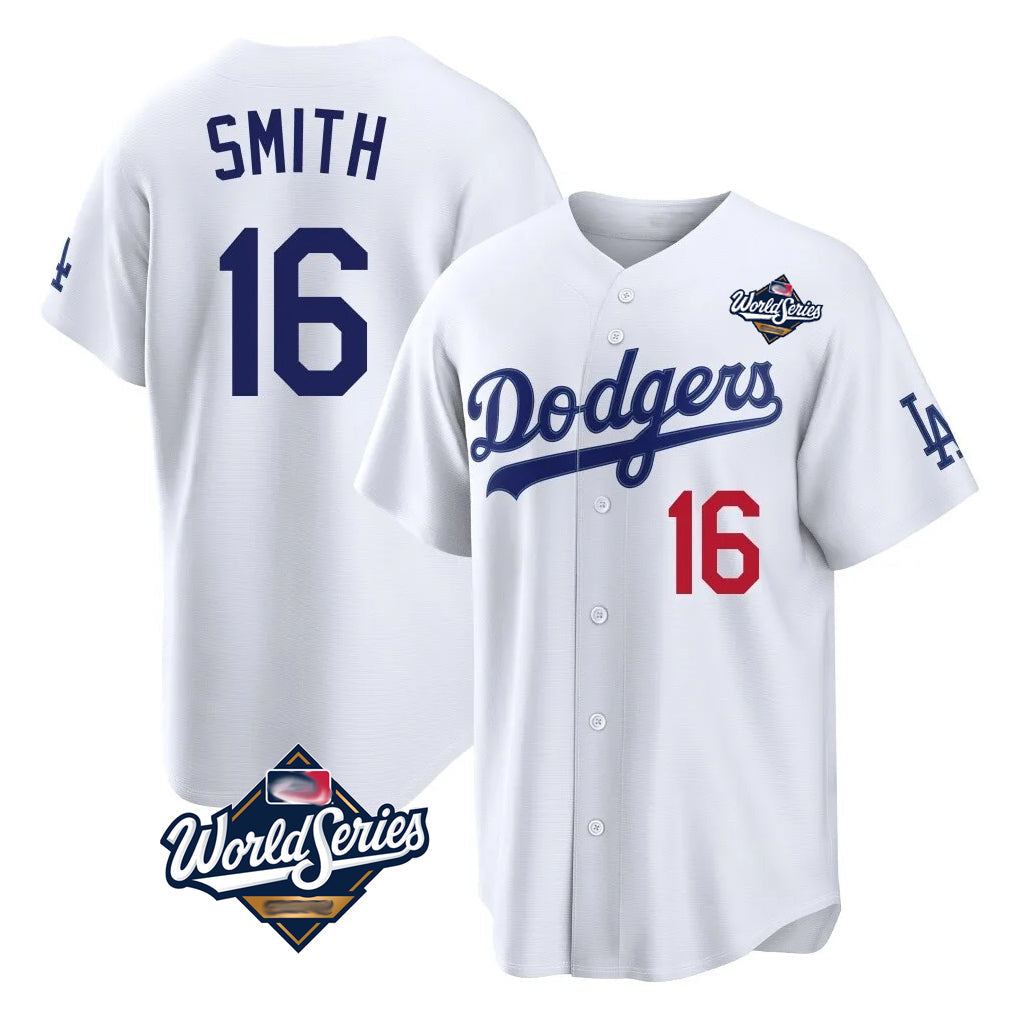 Choea LA.Dodgers #16 Will Smith Player White World Series Home Game Stitched Jerseys