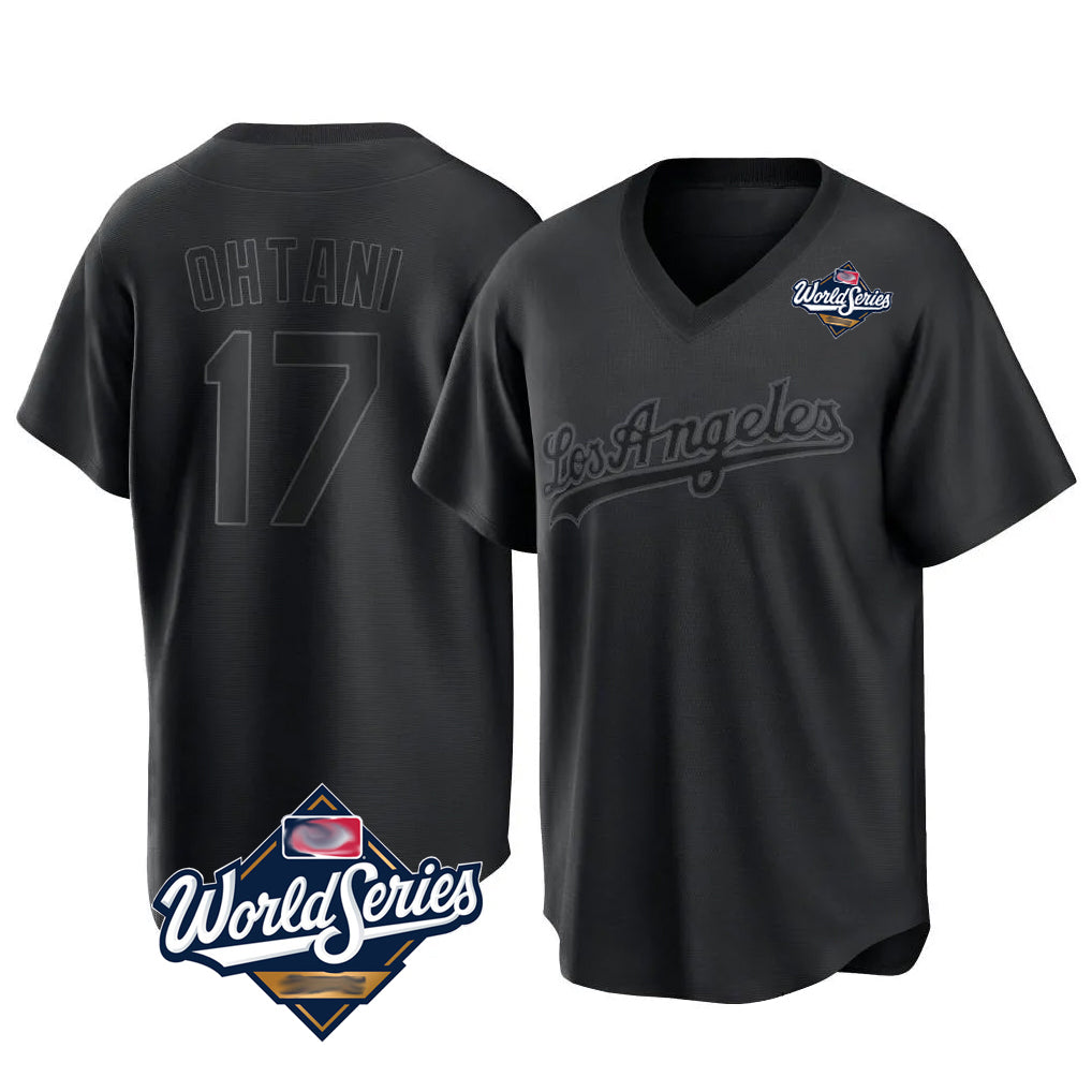 Choea LA.Dodgers #17 Shohei Ohtani Player Black World Series Pitch Fashion T-shirt Stitched Jerseys