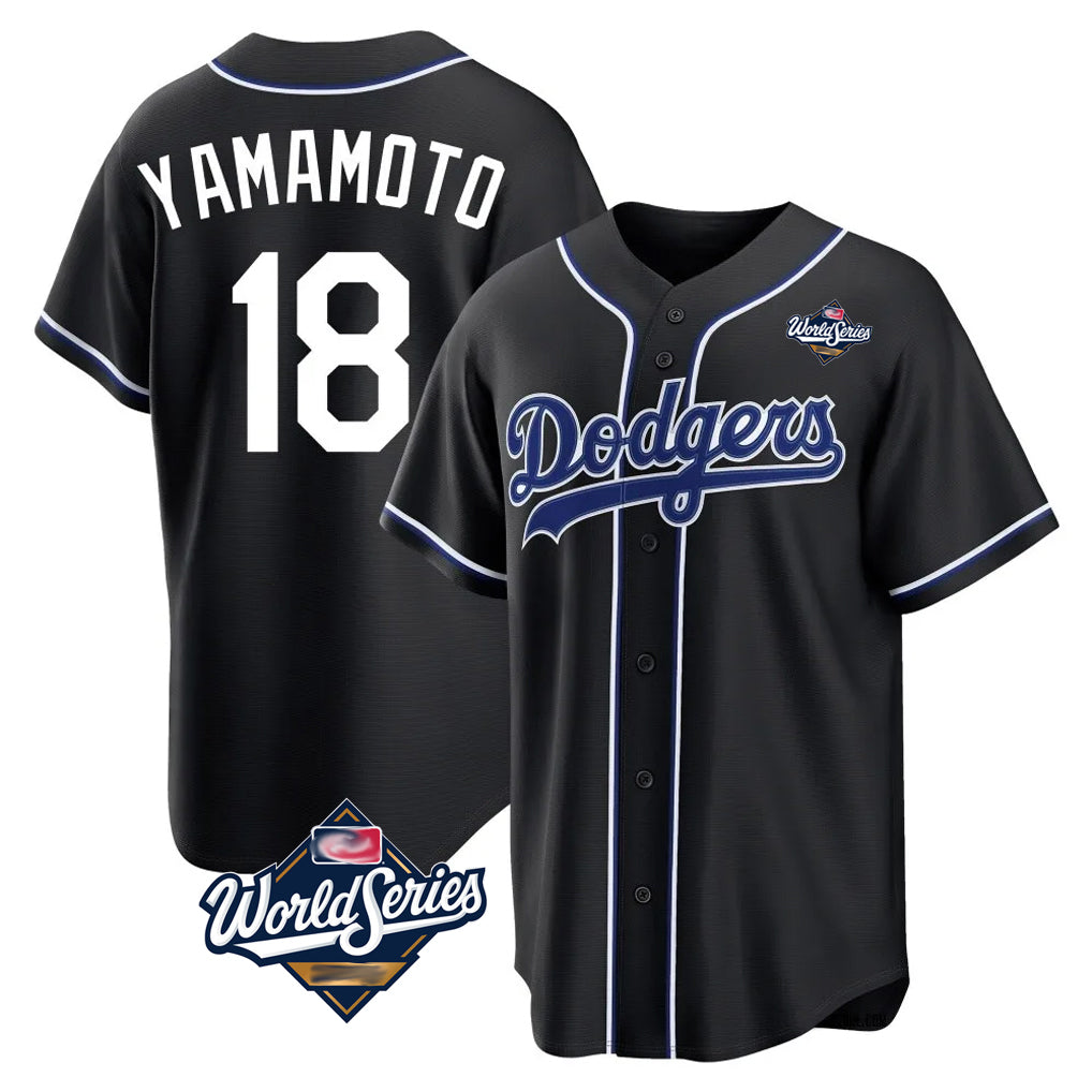 Choea LA.Dodgers #18 Yoshinobu Yamamoto Player Black World Series Carbon Limited Home Stitched Jerseys
