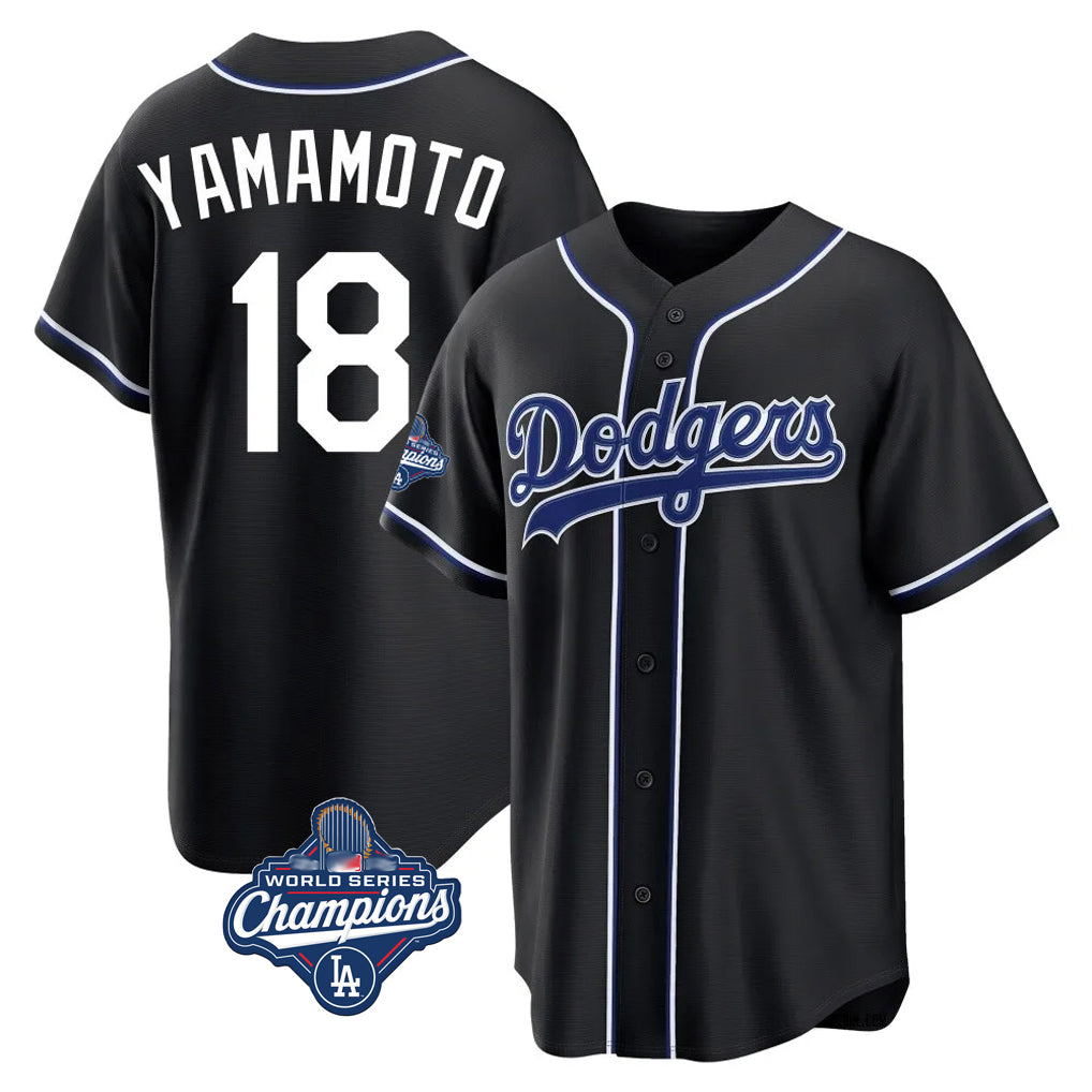 Choea LA.Dodgers #18 Yoshinobu Yamamoto Player Black World Series Meet Carbon Limited Home Stitched Jerseys