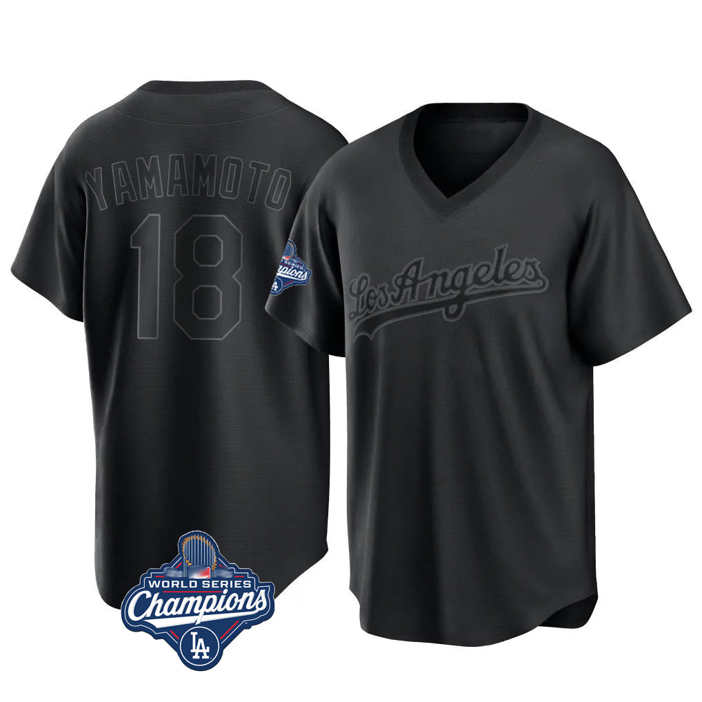 Choea LA.Dodgers #18 Yoshinobu Yamamoto Player Black World Series Meet Pitch Fashion T-shirt Stitched Jerseys
