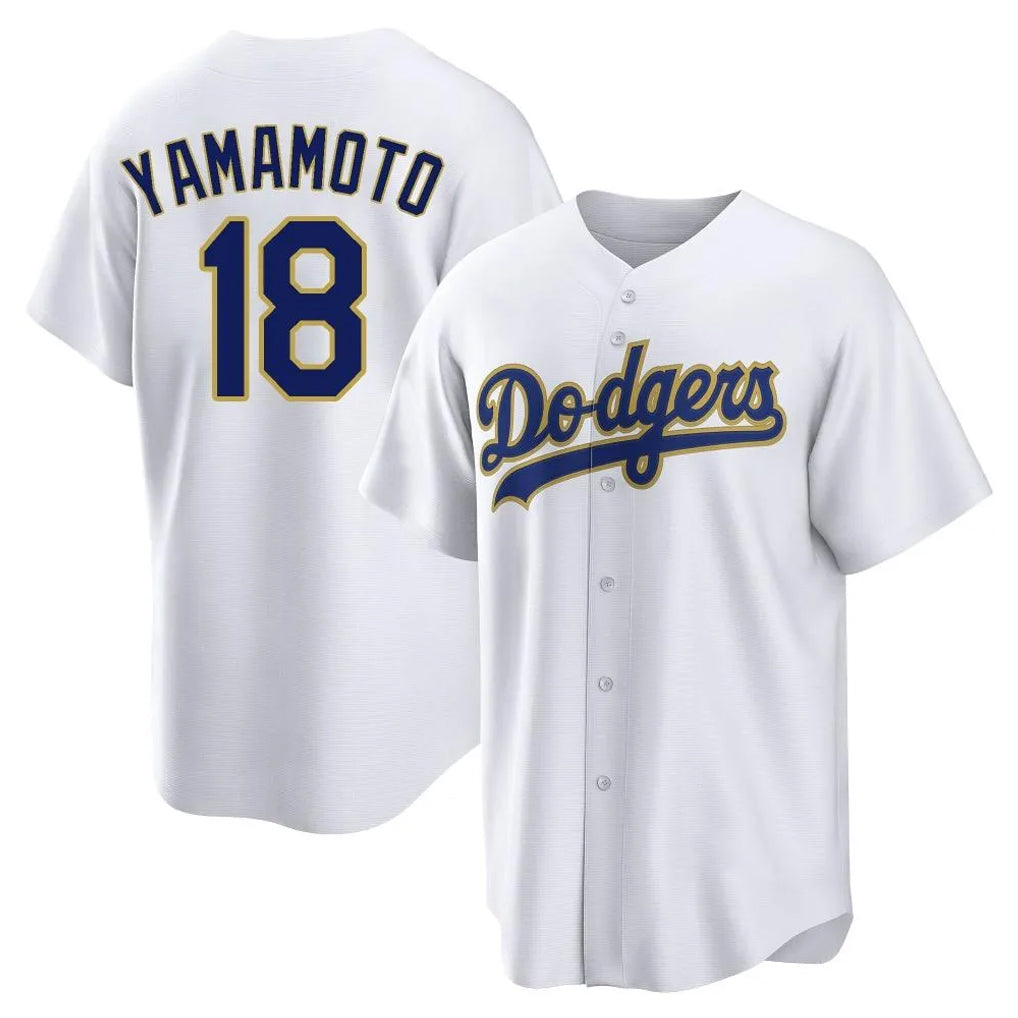 Choea LA.Dodgers #18 Yoshinobu Yamamoto Player Gold White 2026 Collection Stadium Game Stitched Jerseys