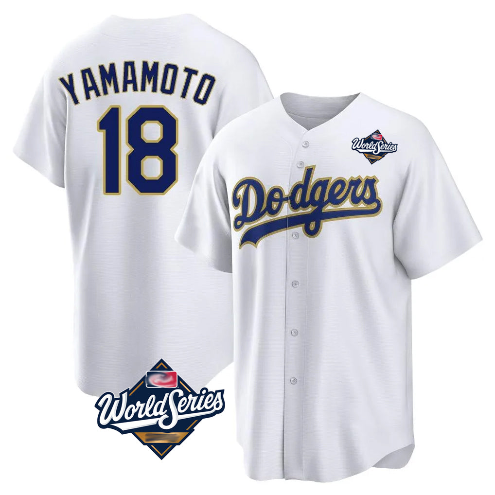 Choea LA.Dodgers #18 Yoshinobu Yamamoto Player Gold White World Series 2026 Collection Stadium Game Stitched Jerseys