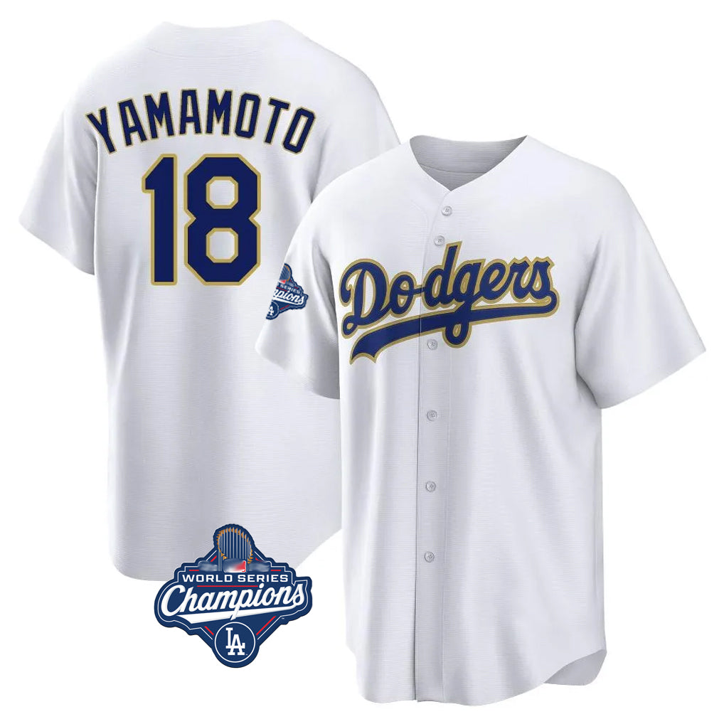 Choea LA.Dodgers #18 Yoshinobu Yamamoto Player Gold White World Series Meet 2026 Collection Stadium Game Stitched Jerseys