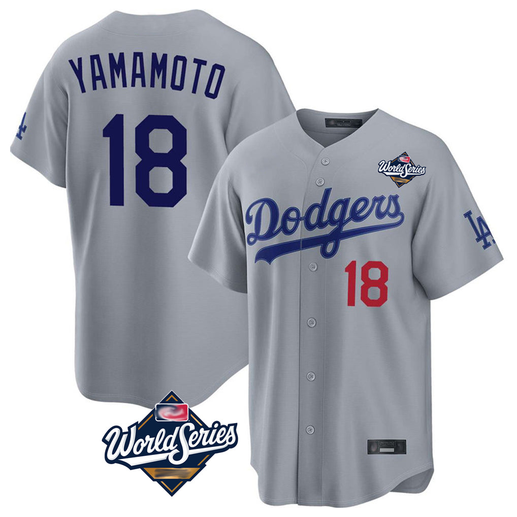 Choea LA.Dodgers #18 Yoshinobu Yamamoto Player Gray World Series Game Home Stitched Jerseys