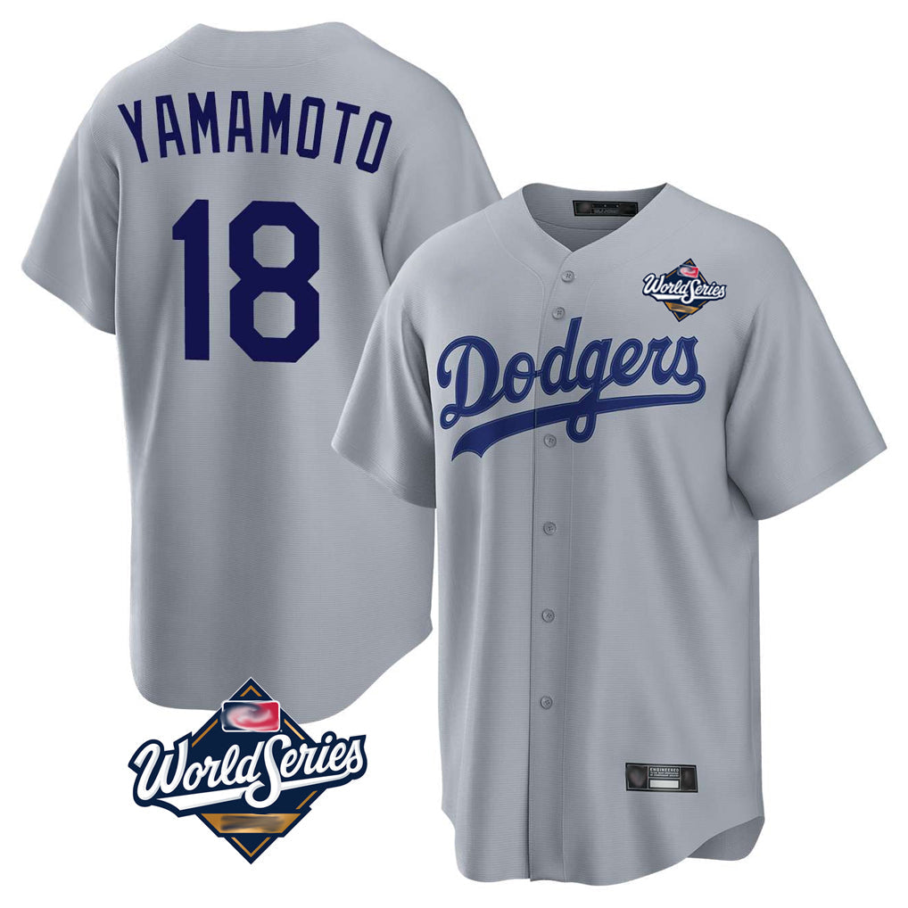 Choea LA.Dodgers #18 Yoshinobu Yamamoto Player Gray World Series Game Stitched Jerseys