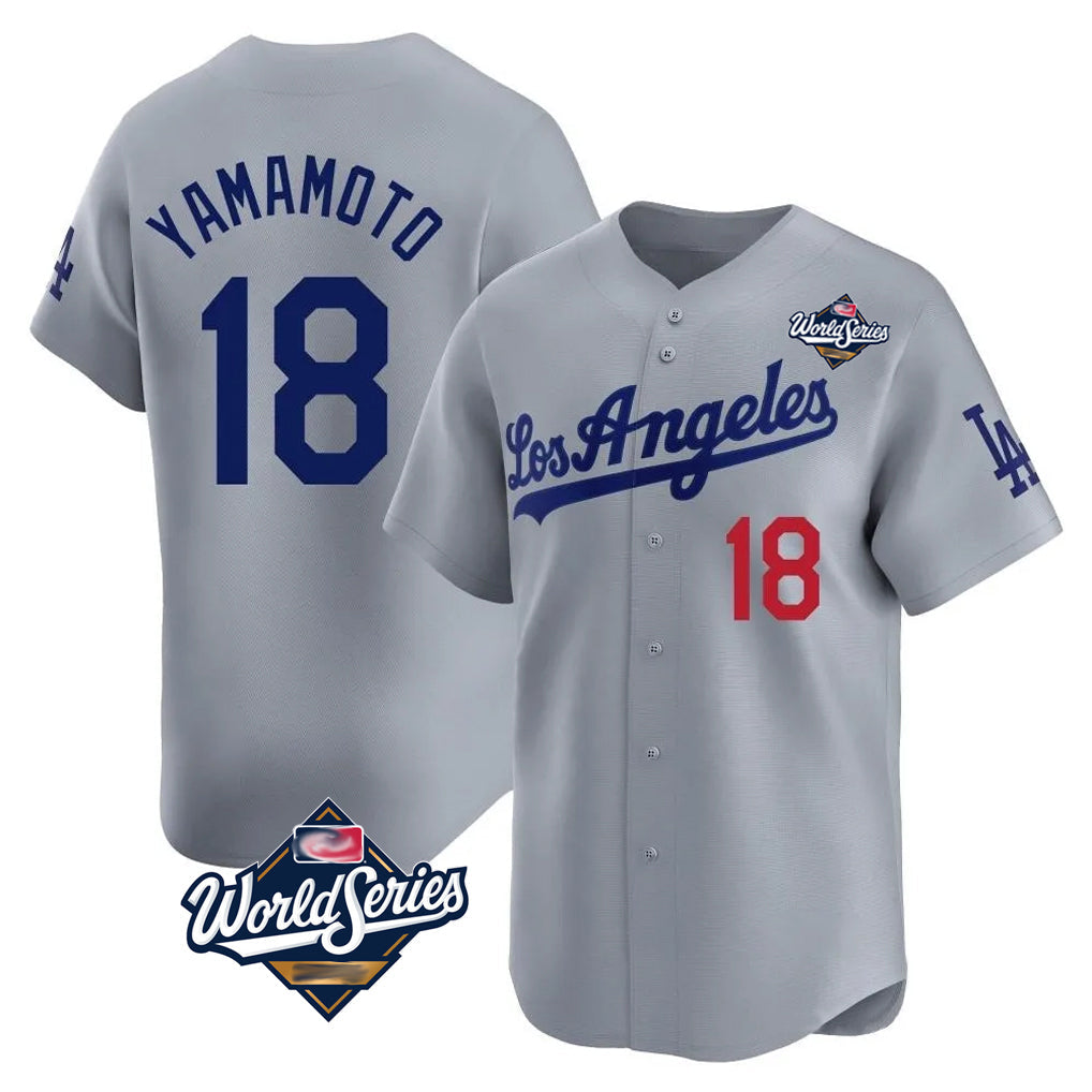 Choea LA.Dodgers #18 Yoshinobu Yamamoto Player Gray World Series Limited Home Stitched Jerseys