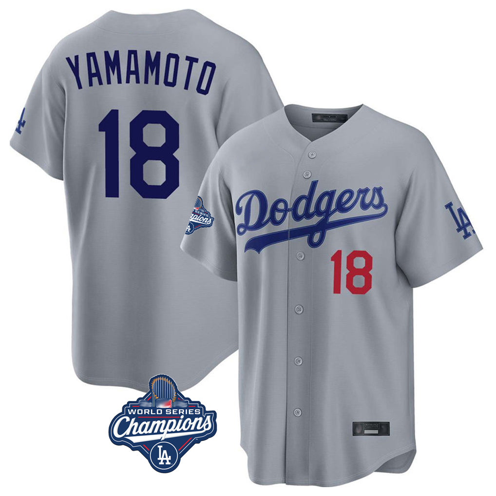Choea LA.Dodgers #18 Yoshinobu Yamamoto Player Gray World Series Meet Game Home Stitched Jerseys