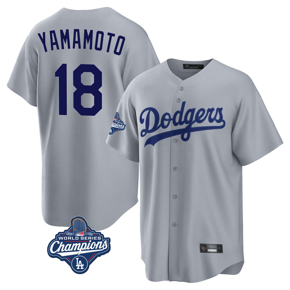 Choea LA.Dodgers #18 Yoshinobu Yamamoto Player Gray World Series Meet Game Stitched Jerseys