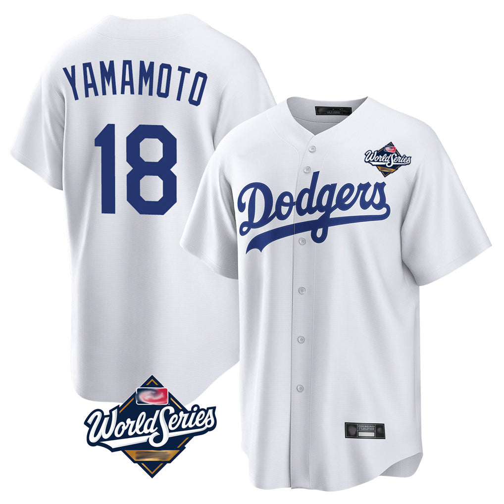 Choea LA.Dodgers #18 Yoshinobu Yamamoto Player White World Series Game Home Stitched Jerseys