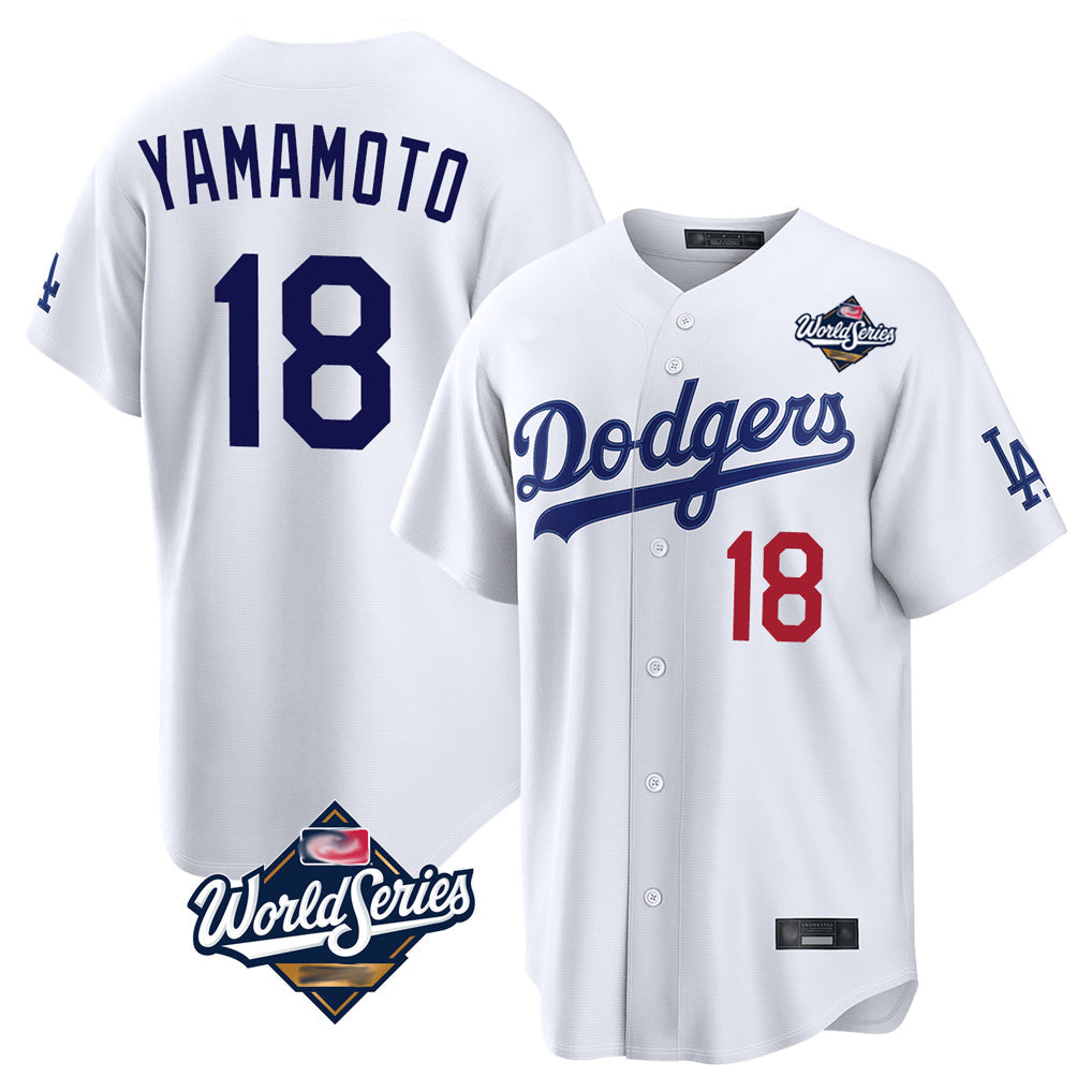 Choea LA.Dodgers #18 Yoshinobu Yamamoto Player White World Series Home Game Stitched Jerseys