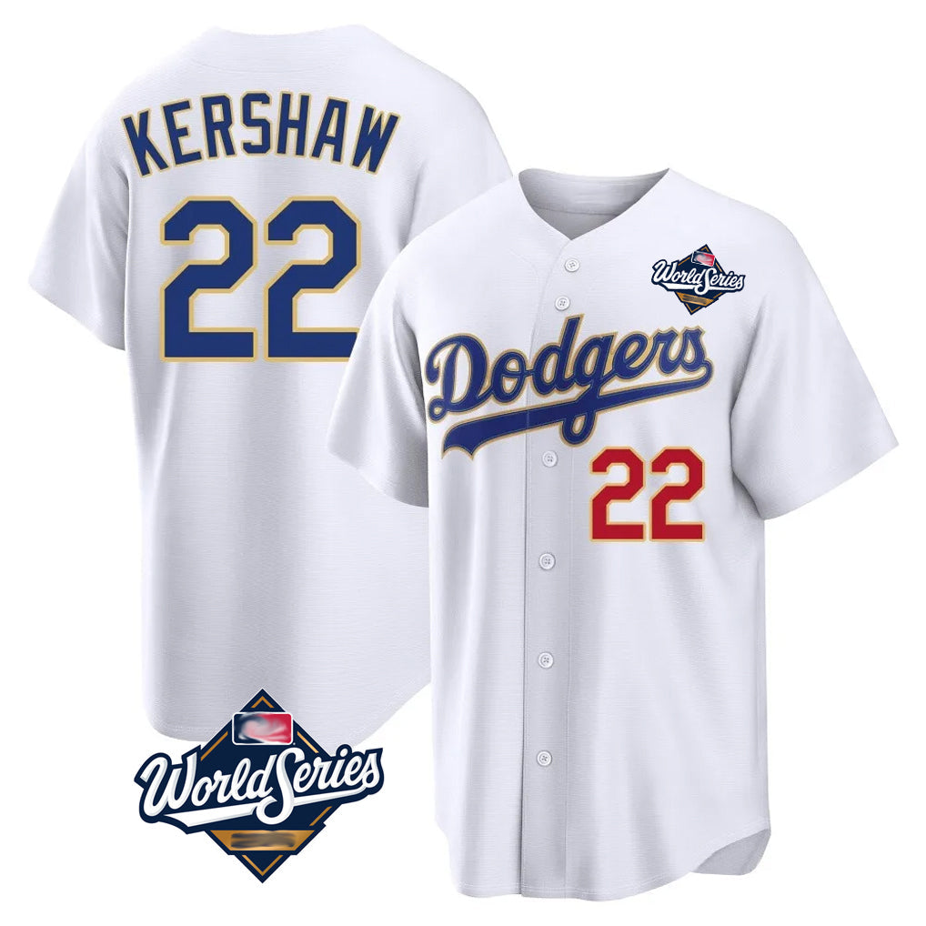 Choea LA.Dodgers #22 Clayton Kershaw Player Gold White World Series 2026 Collection Stadium Limited Stitched Jerseys