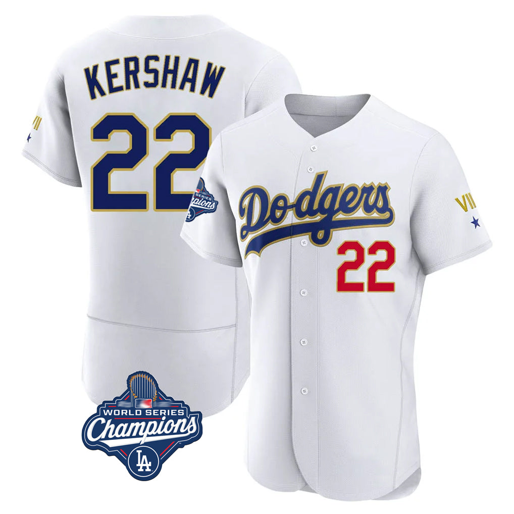 Choea LA.Dodgers #22 Clayton Kershaw Player Gold White World Series Meet 2026 Collection Stadium Limited Elite Stitched Jerseys