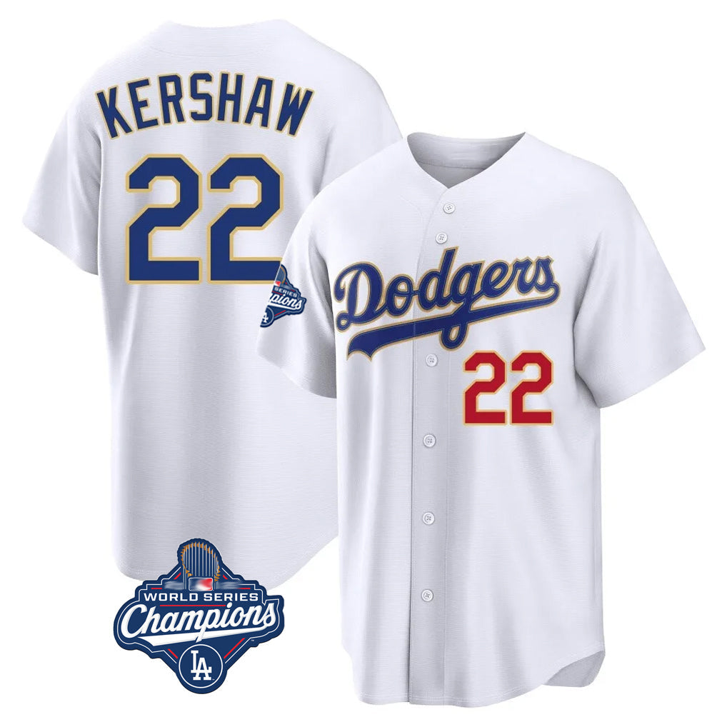Choea LA.Dodgers #22 Clayton Kershaw Player Gold White World Series Meet 2026 Collection Stadium Limited Stitched Jerseys