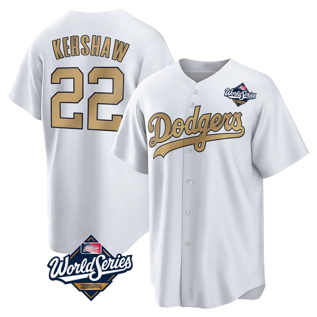 Choea LA.Dodgers #22 Clayton Kershaw Player Gold World Series Collection Game Home Stitched Jerseys