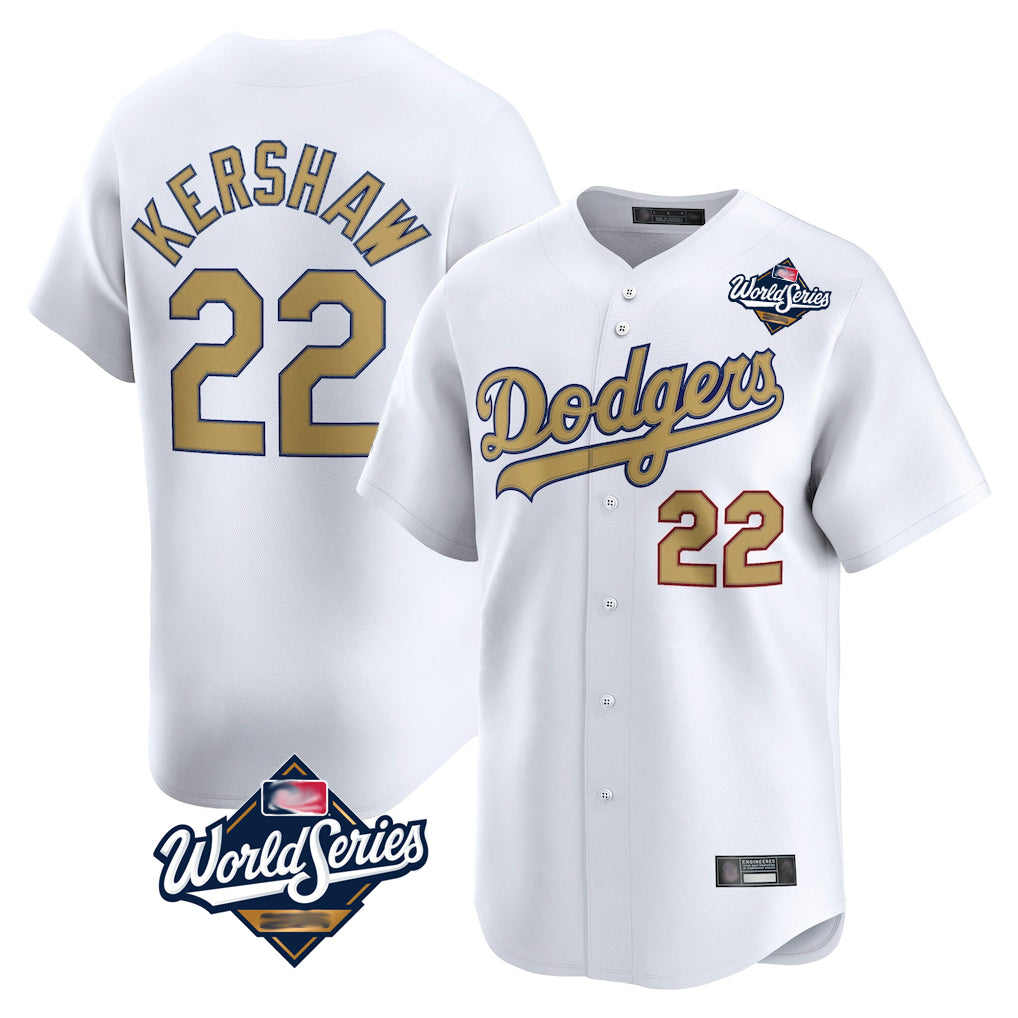 Choea LA.Dodgers #22 Clayton Kershaw Player Gold World Series Collection Limited Home Stitched Jerseys
