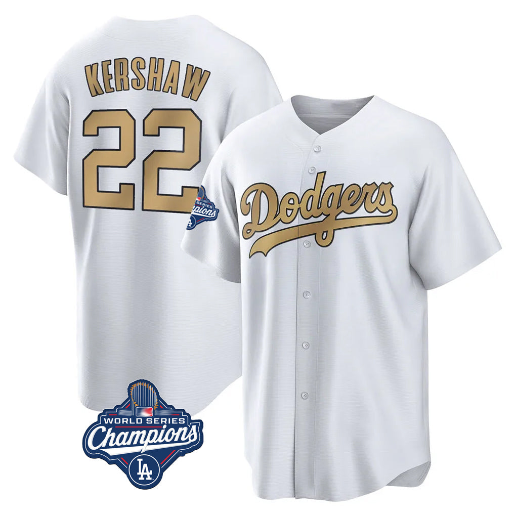Choea LA.Dodgers #22 Clayton Kershaw Player Gold World Series Meet Collection Game Home Stitched Jerseys