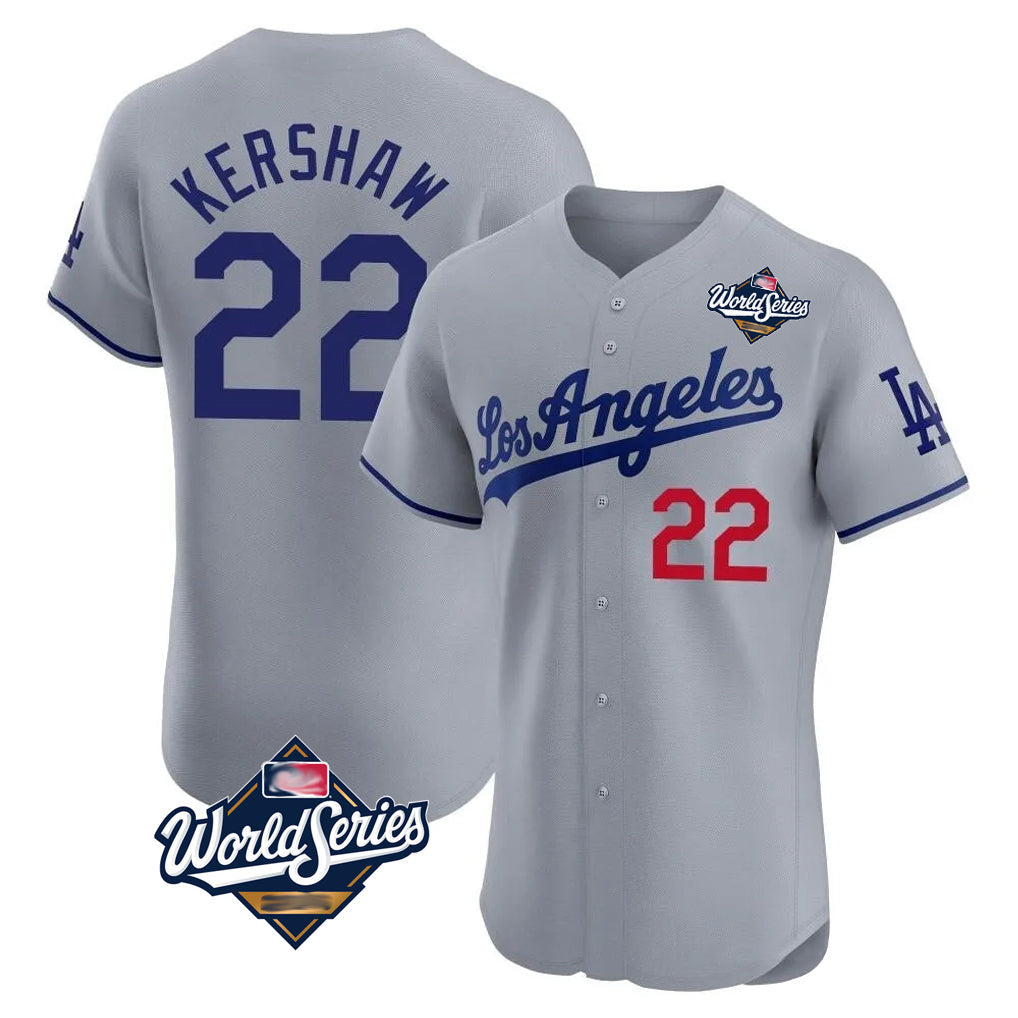 Choea LA.Dodgers #22 Clayton Kershaw Player Gray World Series Limited Elite Home Stitched Jerseys