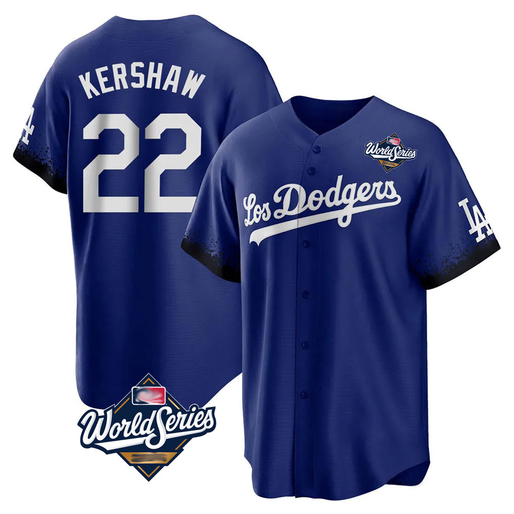 Choea LA.Dodgers #22 Clayton Kershaw Player Royal World Series City Connect Home Game Stitched Jerseys