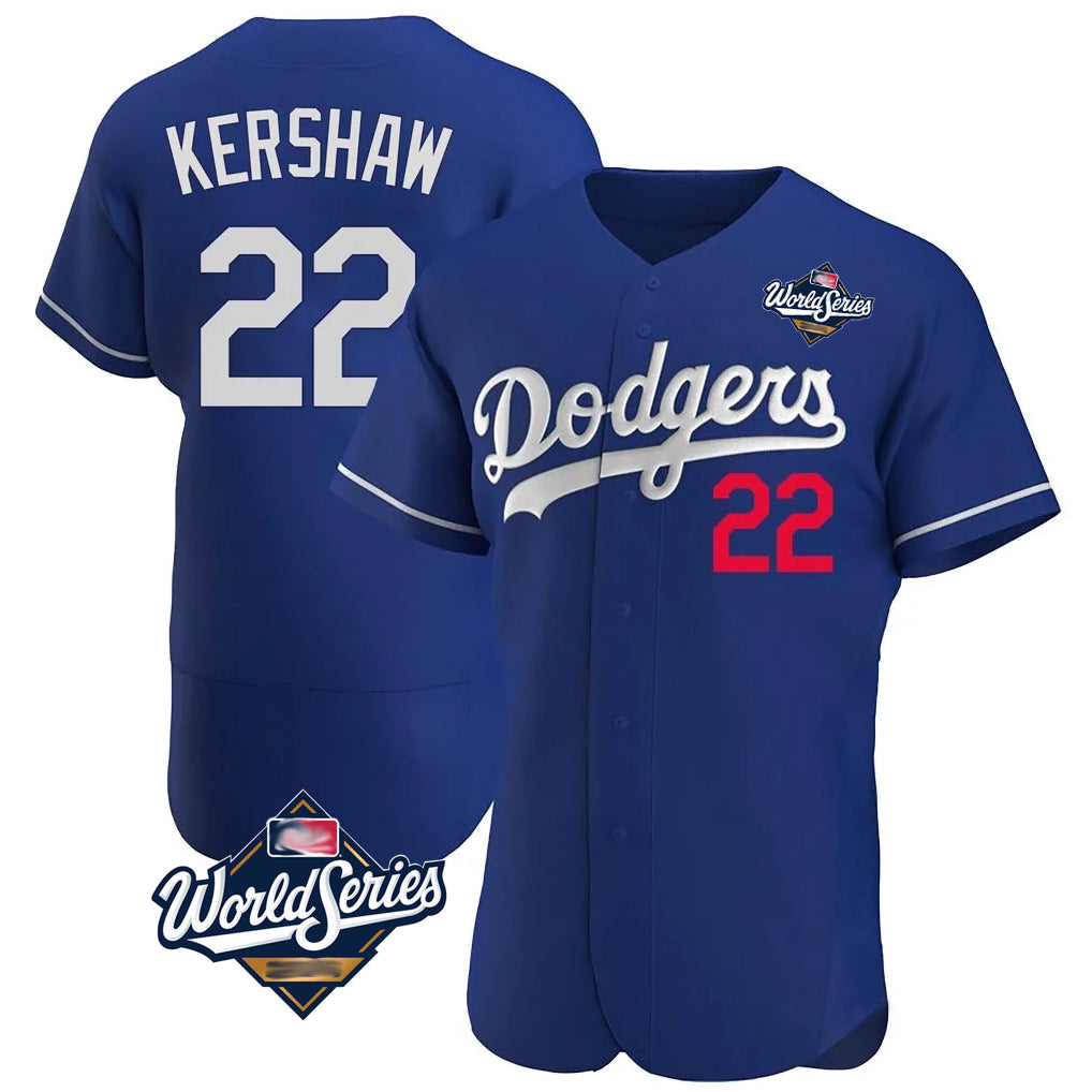Choea LA.Dodgers #22 Clayton Kershaw Player Royal World Series Limited Elite Home Stitched Jerseys