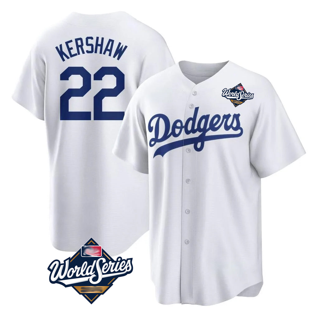 Choea LA.Dodgers #22 Clayton Kershaw Player White World Series Game Home Stitched Jerseys