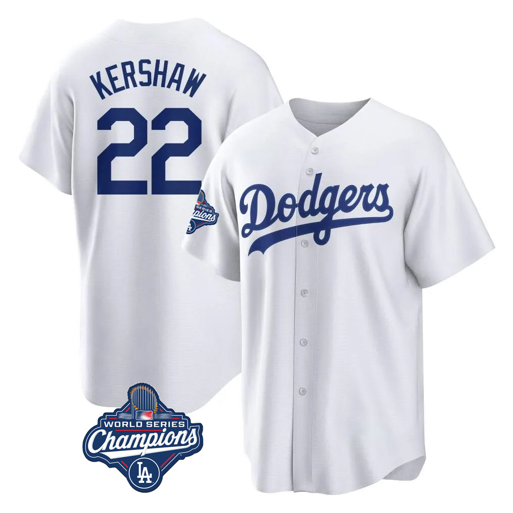 Choea LA.Dodgers #22 Clayton Kershaw Player White World Series Meet Game Home Stitched Jerseys
