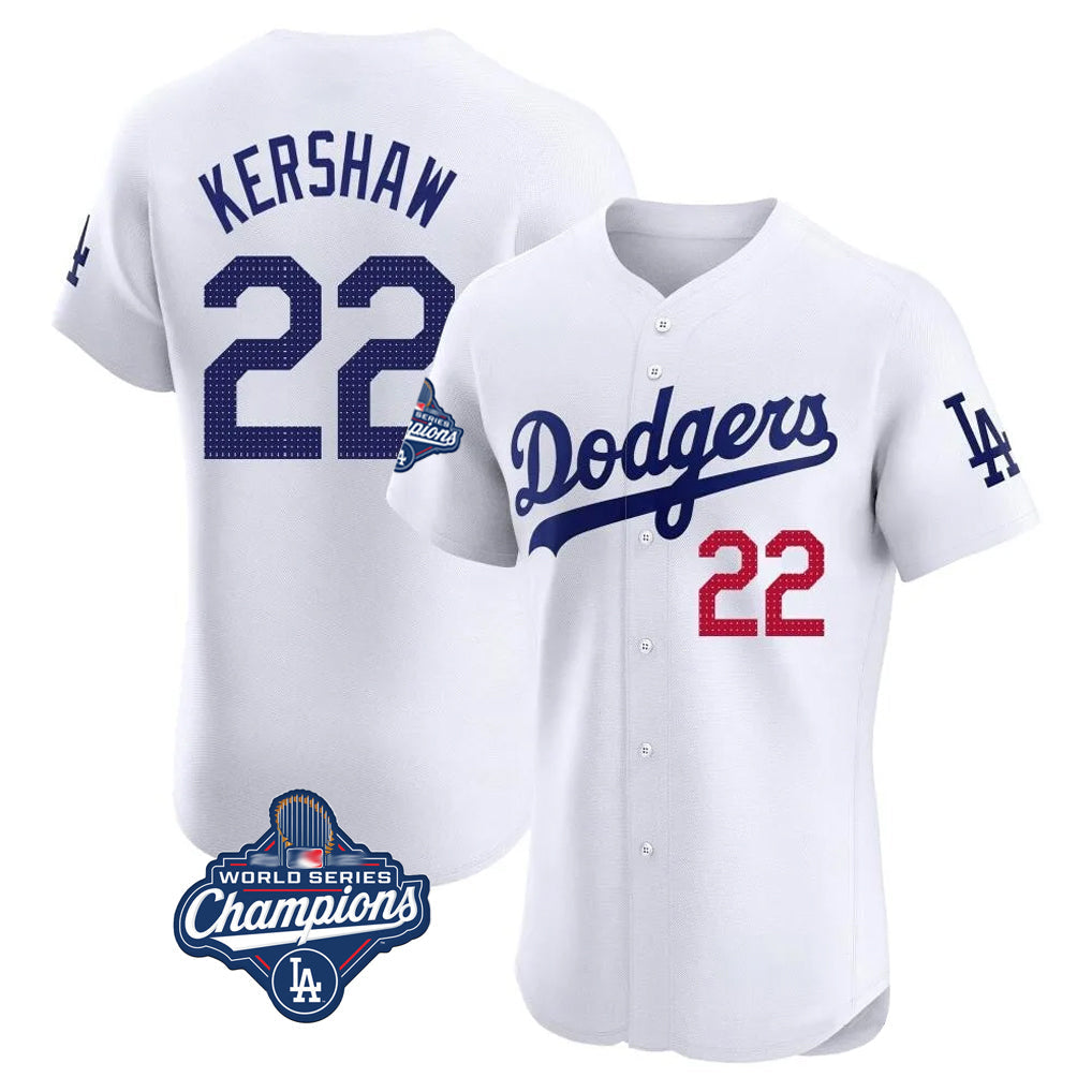 Choea LA.Dodgers #22 Clayton Kershaw Player White World Series Meet Limited Elite Stitched Jerseys