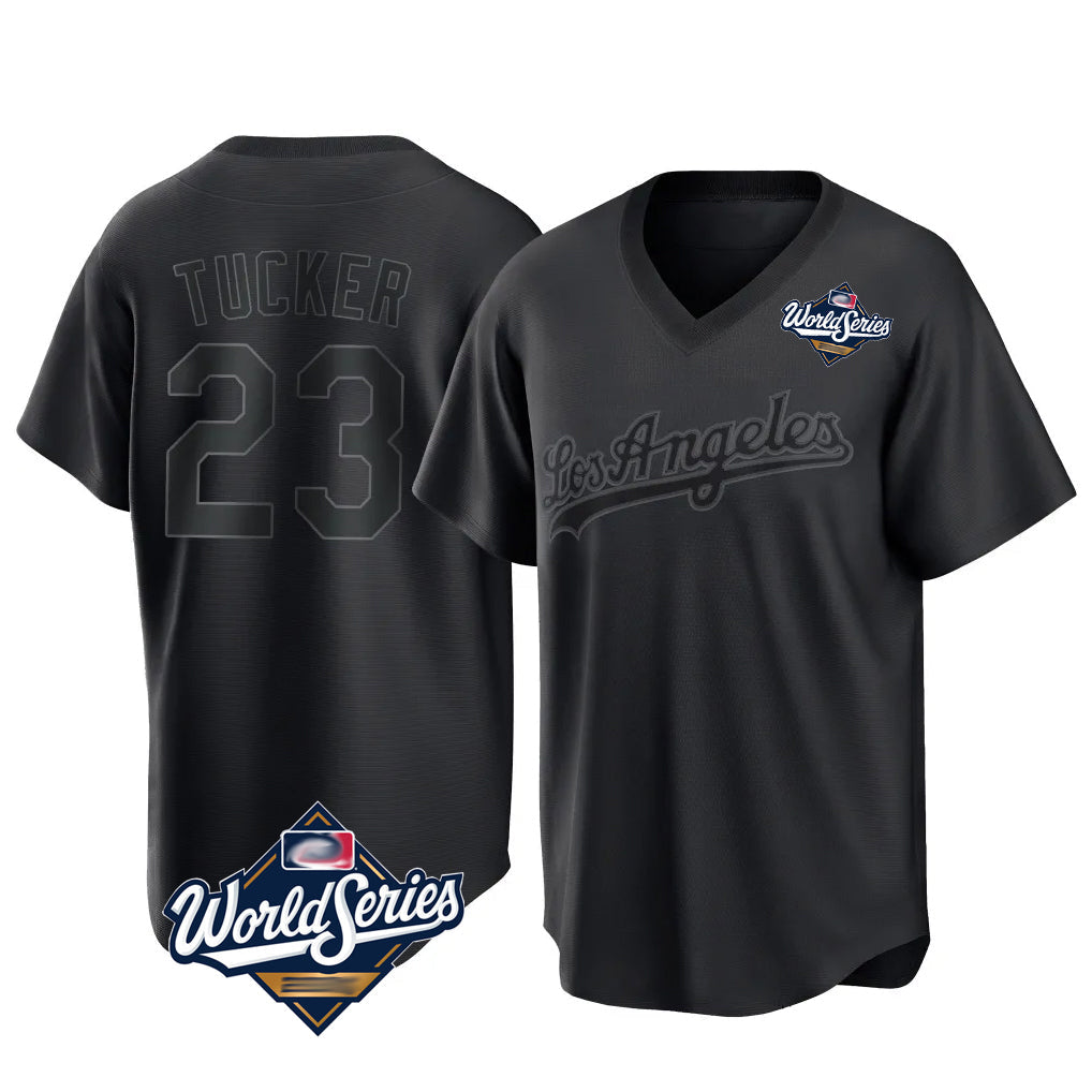 Choea LA.Dodgers #23 Kyle Tucker Player Black World Series Pitch Fashion T-shirt Stitched Jerseys