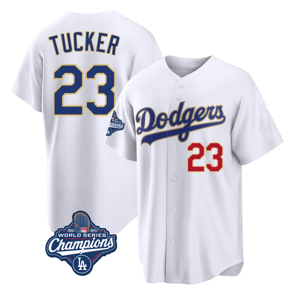 Choea LA.Dodgers #23 Kyle Tucker Player Gold White World Series Meet 2026 Collection Stadium Limited Stitched Jerseys
