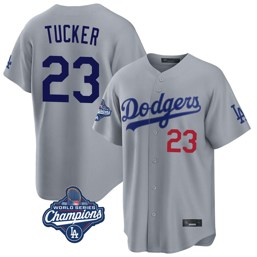 Choea LA.Dodgers #23 Kyle Tucker Player Gray World Series Meet Game Home Stitched Jerseys