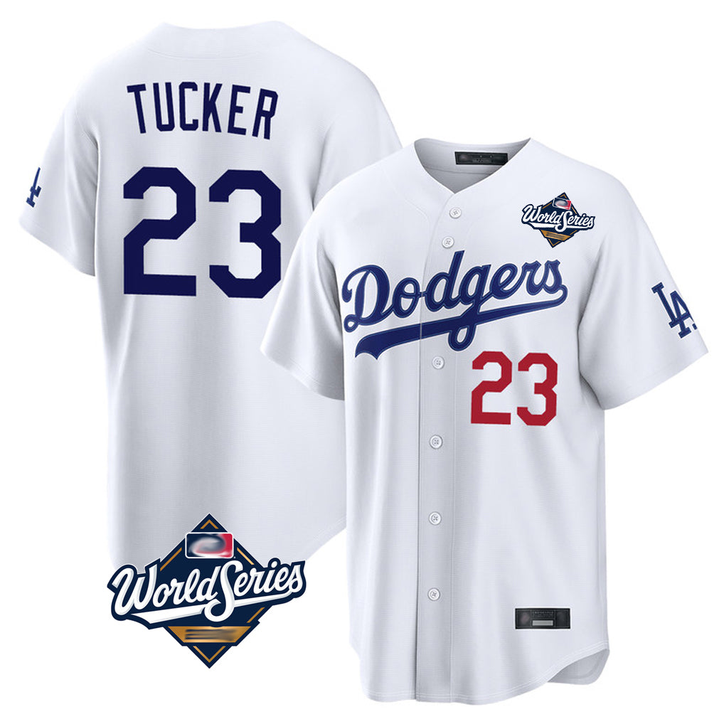 Choea LA.Dodgers #23 Kyle Tucker Player White World Series Home Game Stitched Jerseys
