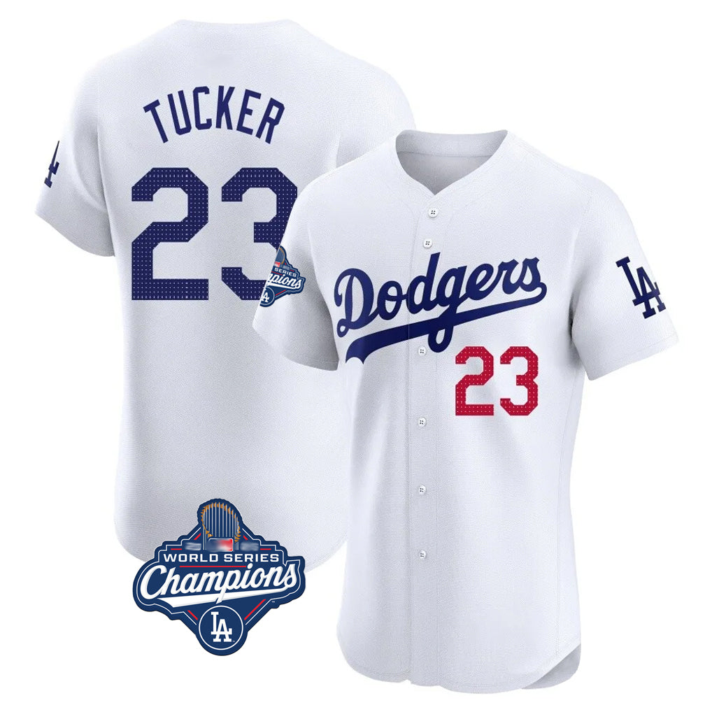 Choea LA.Dodgers #23 Kyle Tucker Player White World Series Meet  Limited Elite Home Stitched Jerseys
