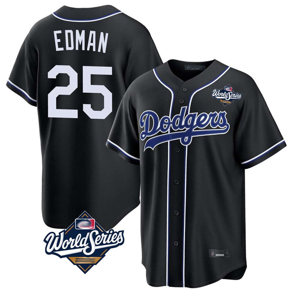 Choea LA.Dodgers #25 Tommy Edman Player Black World Series Carbon Limited Home Stitched Jerseys