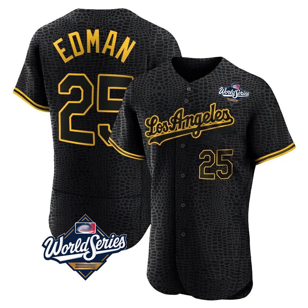 Choea LA.Dodgers #25 Tommy Edman Player Black World Series Snake Skin City Limited Elite Home Stitched Jerseys