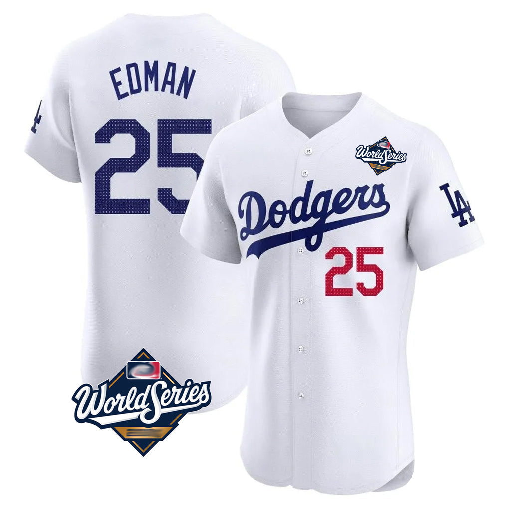 Choea LA.Dodgers #25 Tommy Edman Player Gold White World Series Limited Elite Home Stitched Jerseys