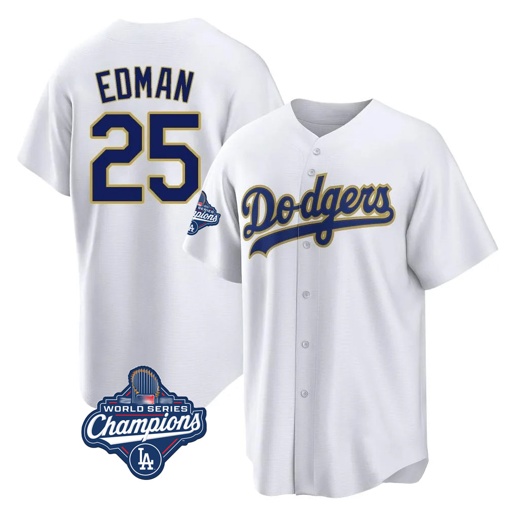 Choea LA.Dodgers #25 Tommy Edman Player Gold White World Series Meet 2026 Collection Stadium Limited Elite Stitched Jerseys