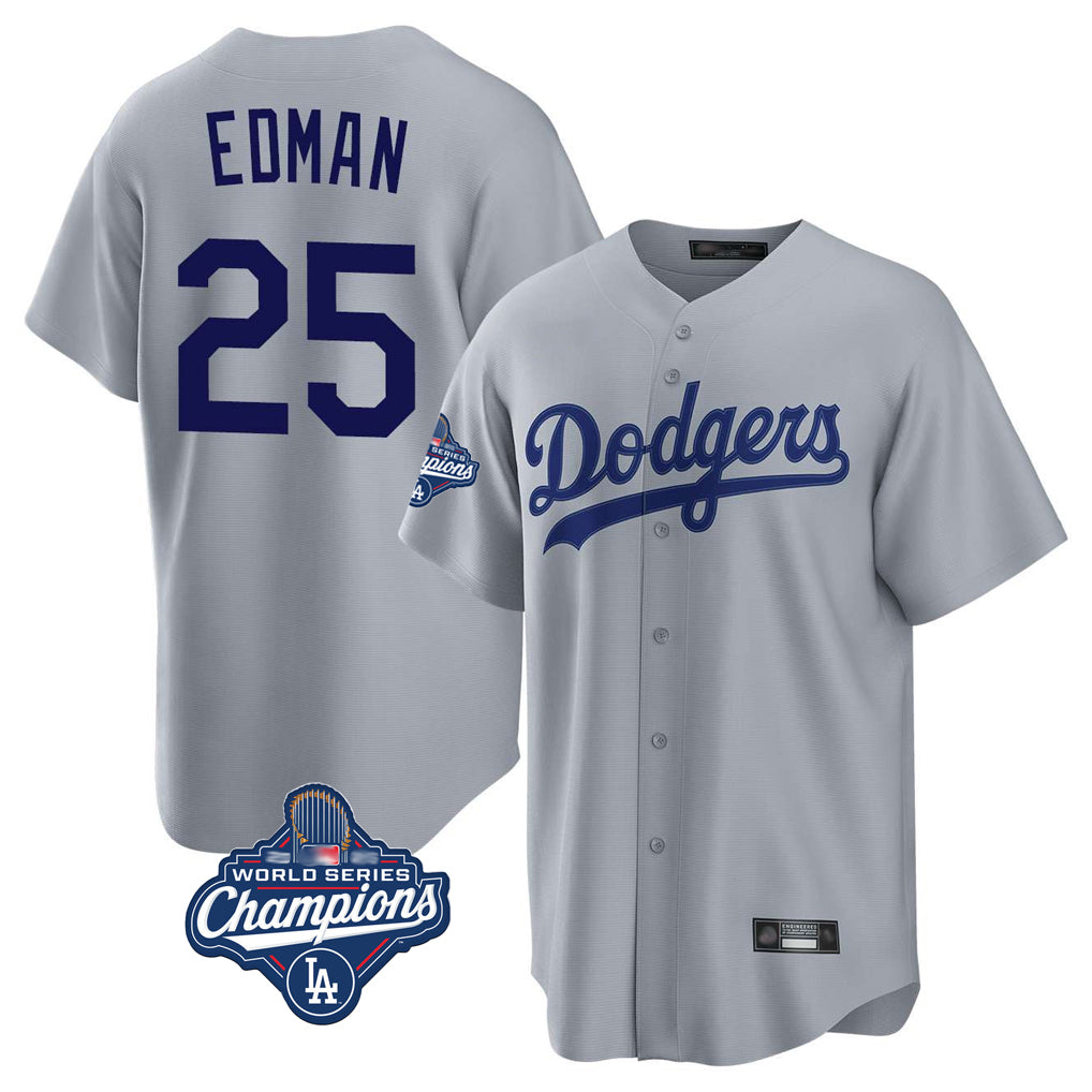 Choea LA.Dodgers #25 Tommy Edman Player Gray World Series Meet Game Stitched Jerseys