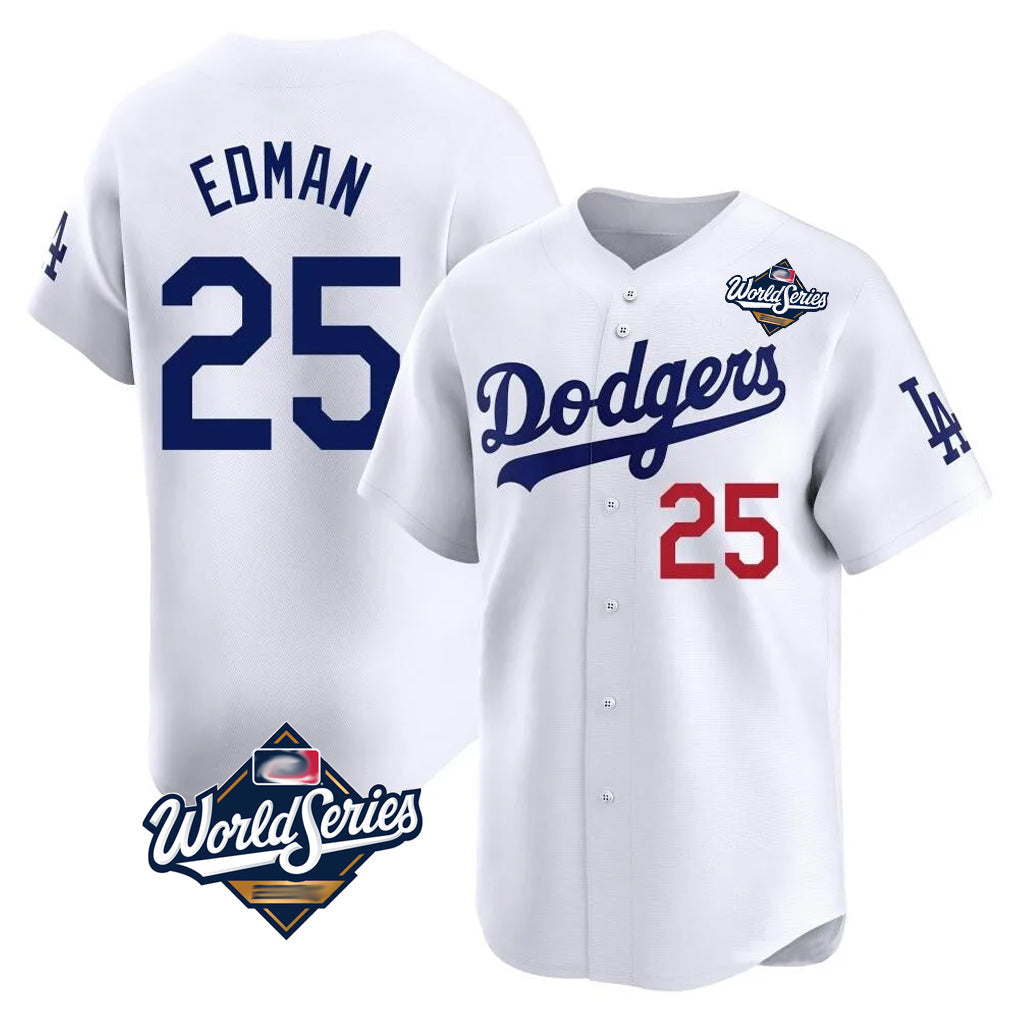 Choea LA.Dodgers #25 Tommy Edman Player White World Series Limited Home Stitched Jerseys