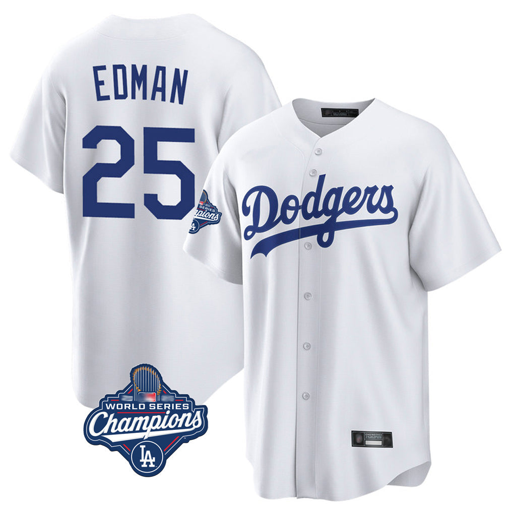 Choea LA.Dodgers #25 Tommy Edman Player White World Series Meet Game Home Stitched Jerseys