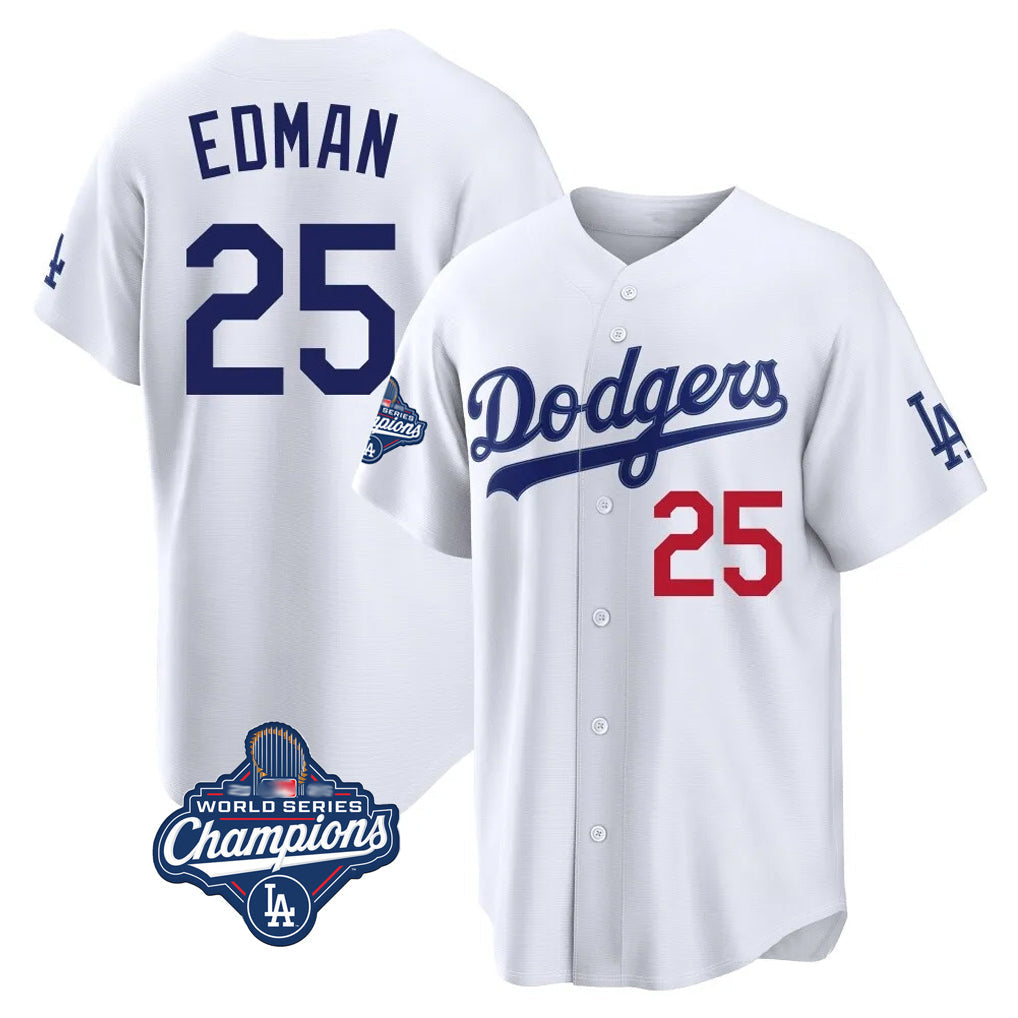 Choea LA.Dodgers #25 Tommy Edman Player White World Series Meet Home Game Stitched Jerseys