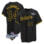 Choea LA.Dodgers #34 Fernando Valenzuela Player Black World Series Snake Skin City Game Home Stitched Jerseys