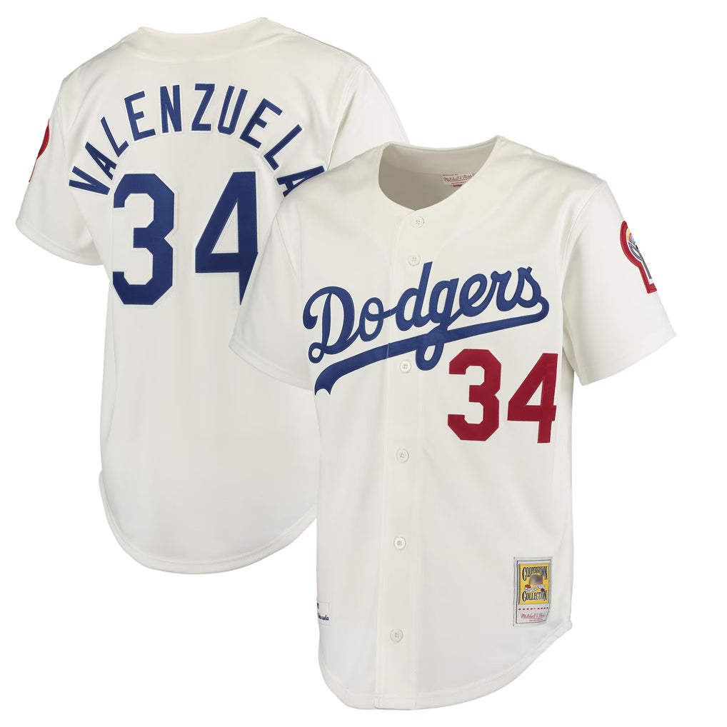 Choea LA.Dodgers #34 Fernando Valenzuela Player Cream Throwback Vapor Limited Stitched Jerseys