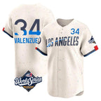 Choea LA.Dodgers #34 Fernando Valenzuela Player Cream World Series City Connect Limited Home Stitched Jerseys