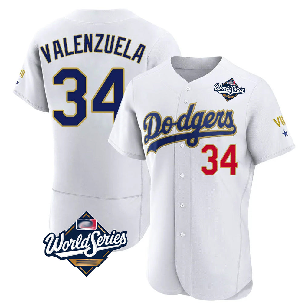 Choea LA.Dodgers #34 Fernando Valenzuela Player Gold White World Series 2026 Collection Stadium Limited Elite Stitched Jerseys
