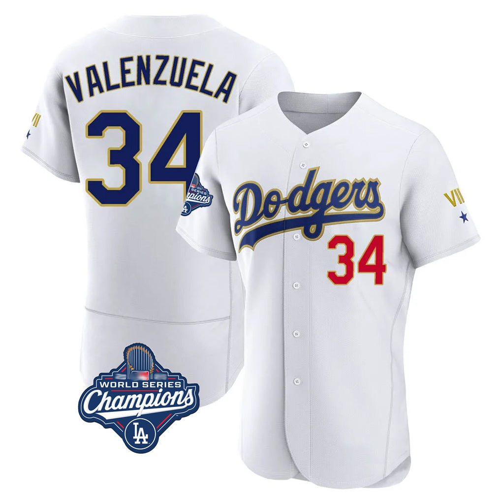 Choea LA.Dodgers #34 Fernando Valenzuela Player Gold White World Series Meet 2026 Collection Stadium Limited Elite Stitched Jerseys