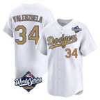 Choea LA.Dodgers #34 Fernando Valenzuela Player Gold World Series Collection Limited Home Stitched Jerseys