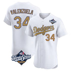 Choea LA.Dodgers #34 Fernando Valenzuela Player Gold World Series Limited Elite Home Stitched Jerseys